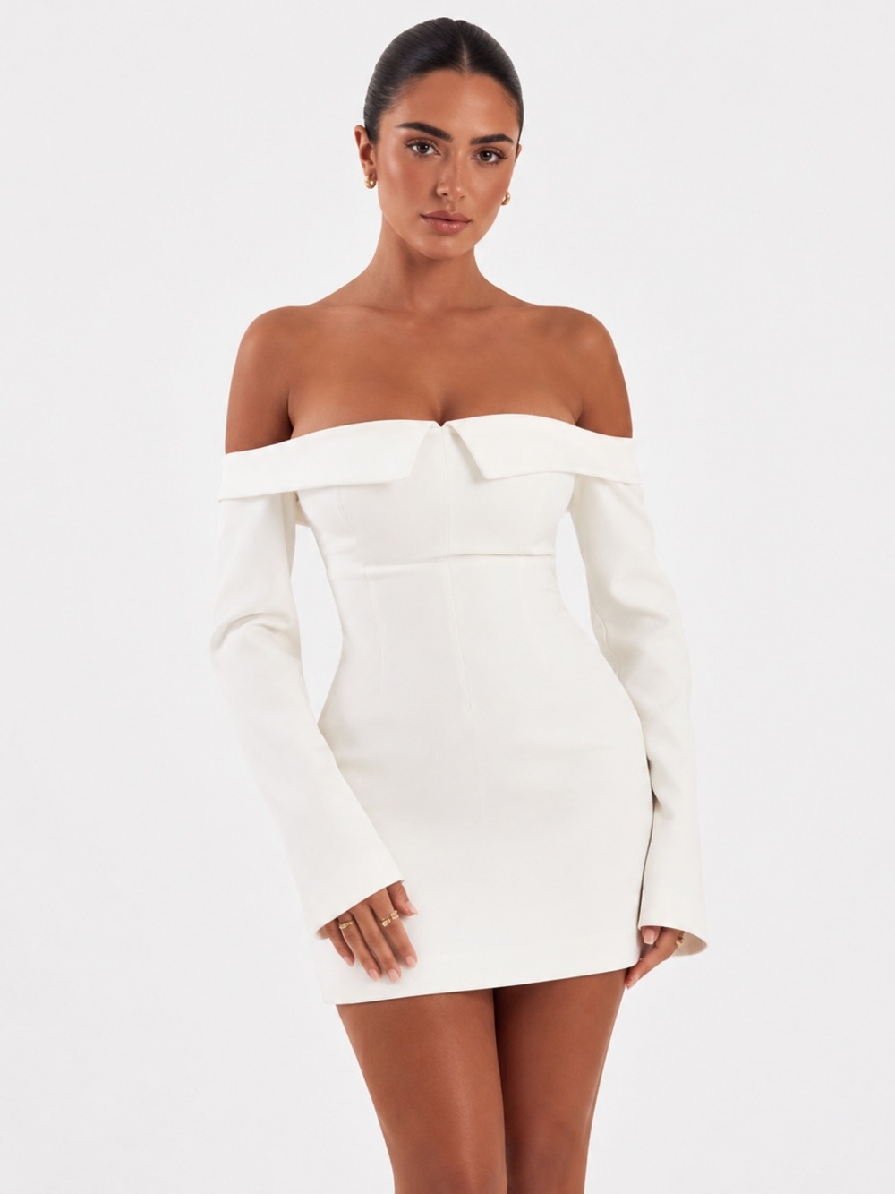 Meshki Hugo Off Shoulder Mini Dress - Ivory - Size M